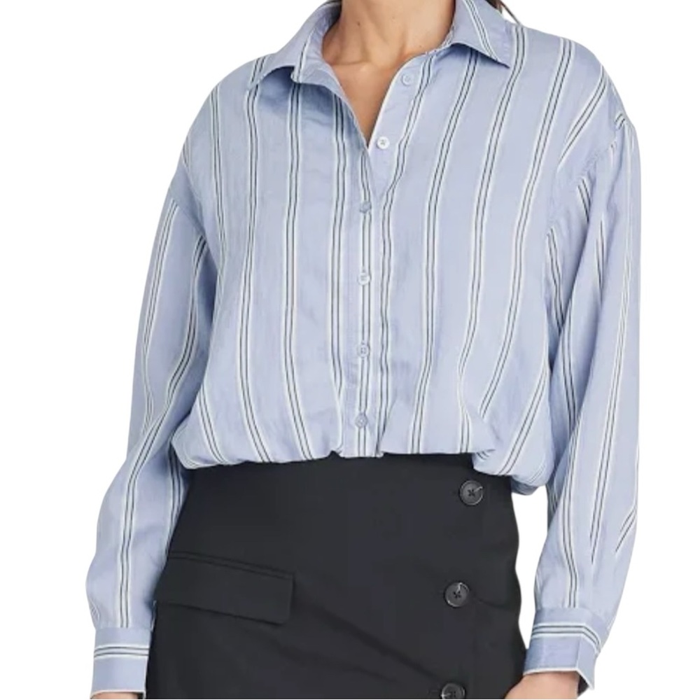 A New Day Women’s Blue Striped Bubble Hem Long Sleeve Shirt - Size XS NWT